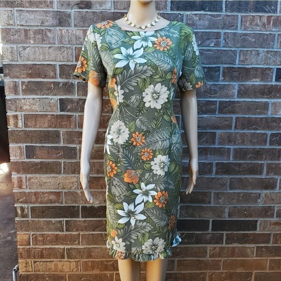 Kathie Lee Women’s  Short Sleeve Floral Olive Green dress - Picture 4 of 14